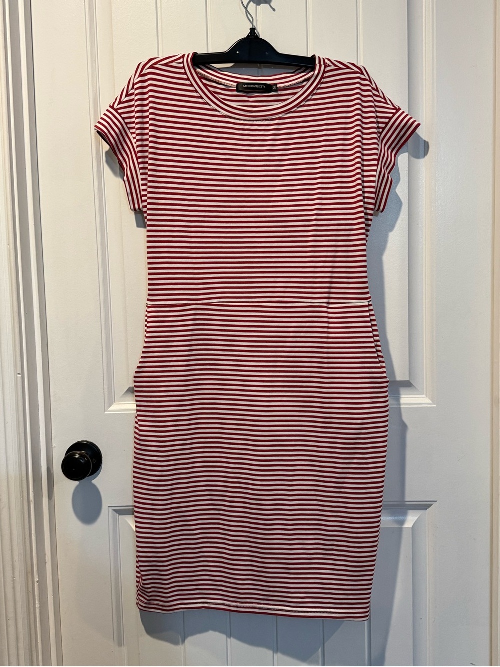 Women’s Red & White Striped Short-Sleeve Mini Dress